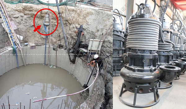 沉井下沉不排水施工時，使用潛水泥漿泵清淤